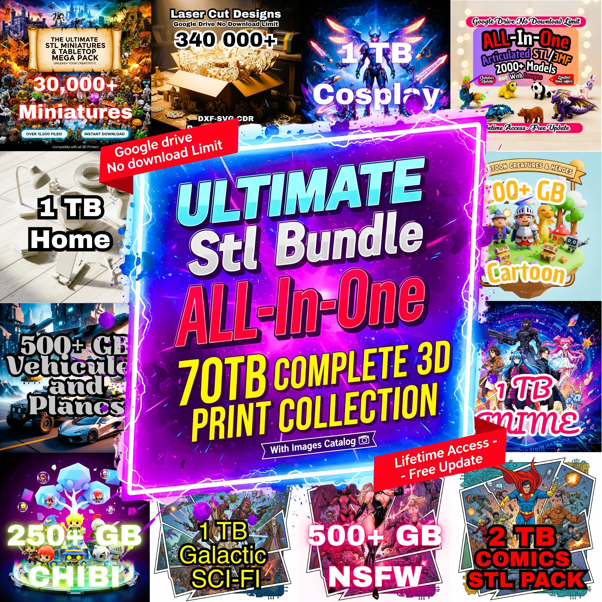 STL Files for 3D Printing – Flexi Models, Miniatures, Cosplay STL Bundle