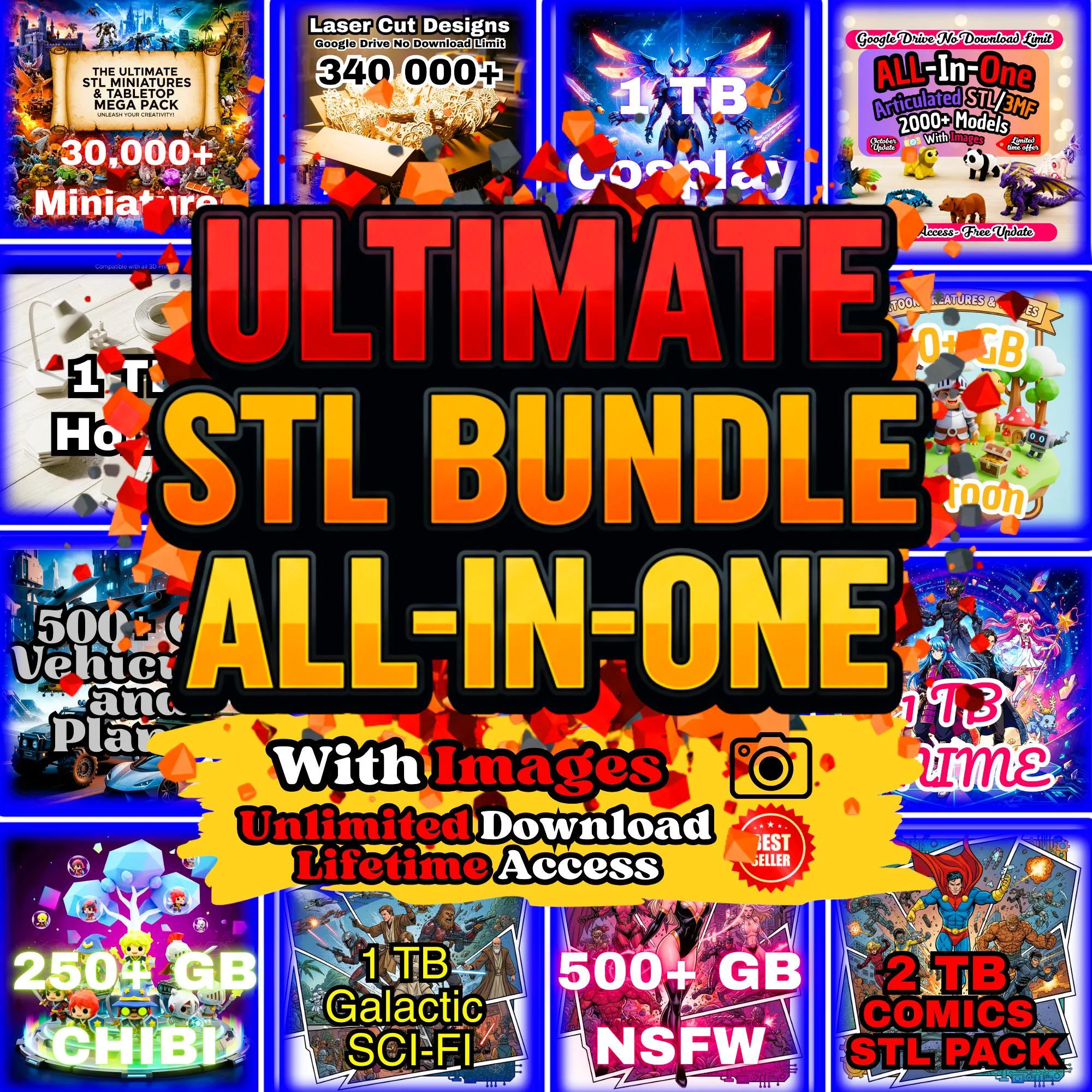 STL Files for 3D Printing – Flexi Models, Miniatures, Cosplay STL Bundle